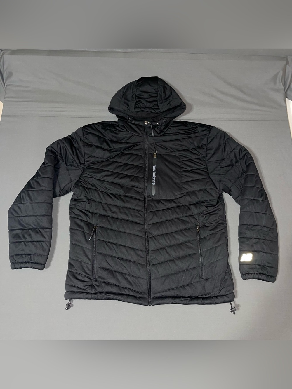New Balance Black Quilted Puffer Jacket Men's Size Medium Fleece Lined Full Zip